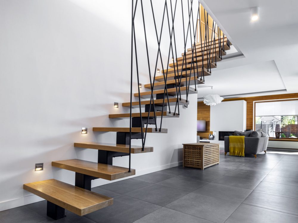 Modern interior design - stairs in wooden finishing